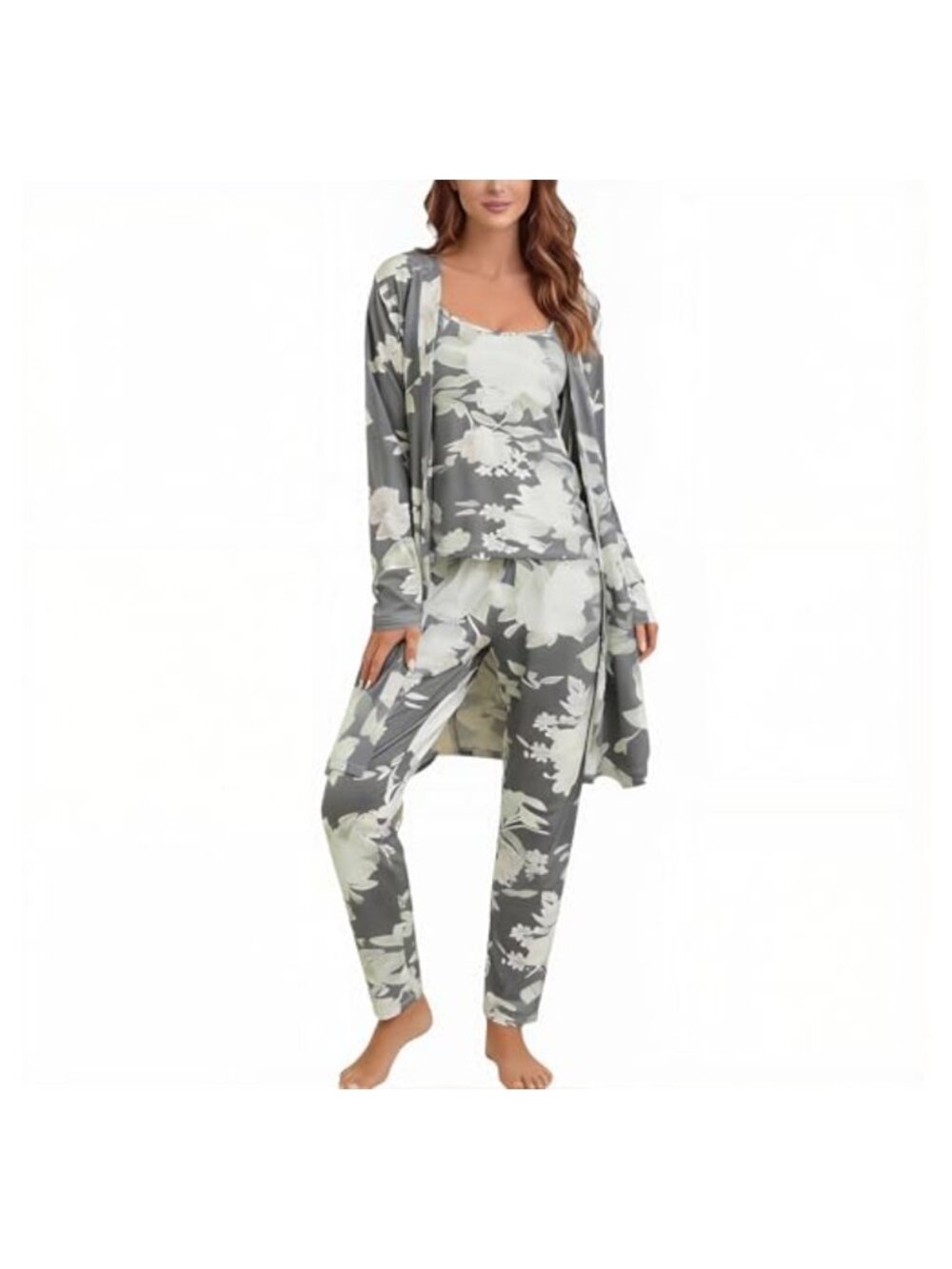 Women's 3 Piece Knit Lounge Set Pajama Cardigan Top Pants